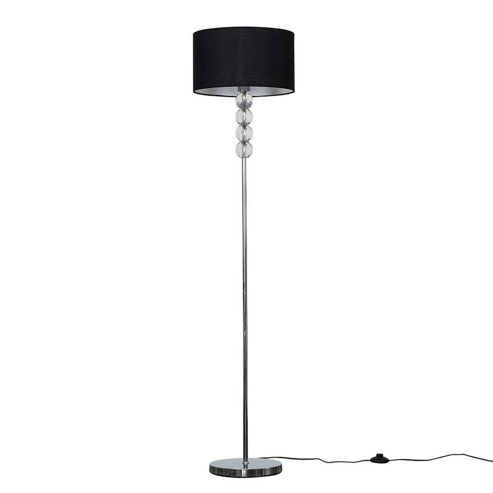 image 1 of ValueLights Eleanor Silver Chrome & Clear Acrylic Ball Floor Lamp with a Black Drum Shade