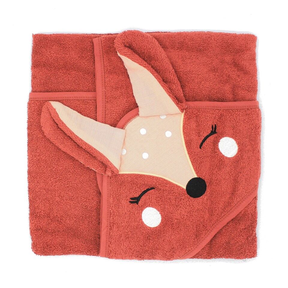 image 1 of 100% Organic Cotton Hooded Baby Bath Towel - Fox Red