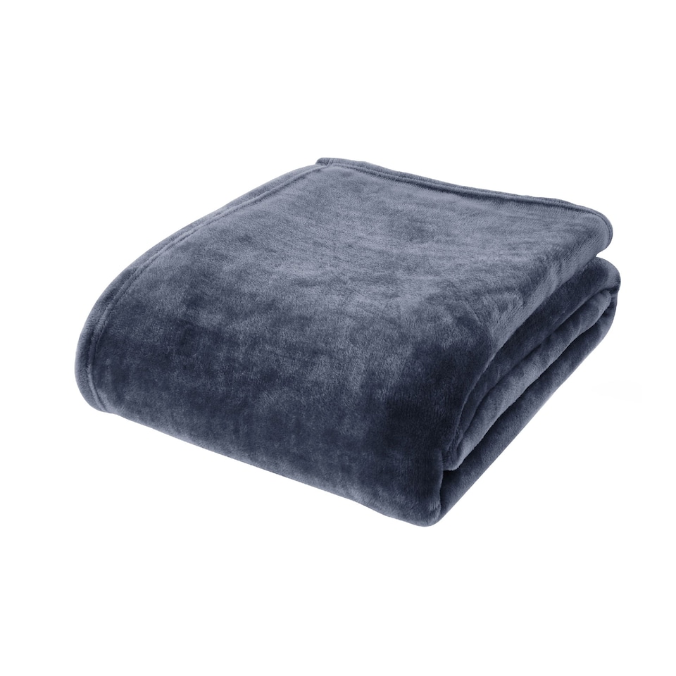 image 1 of Catherine Lansfield Raschel Velvet Touch Blanket Throw | Blue | Navy Blue