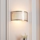 image 5 of Cordero Flush Wall Lamp Satin Nickel Plate, White Fabric & Frosted Glass 2x E14