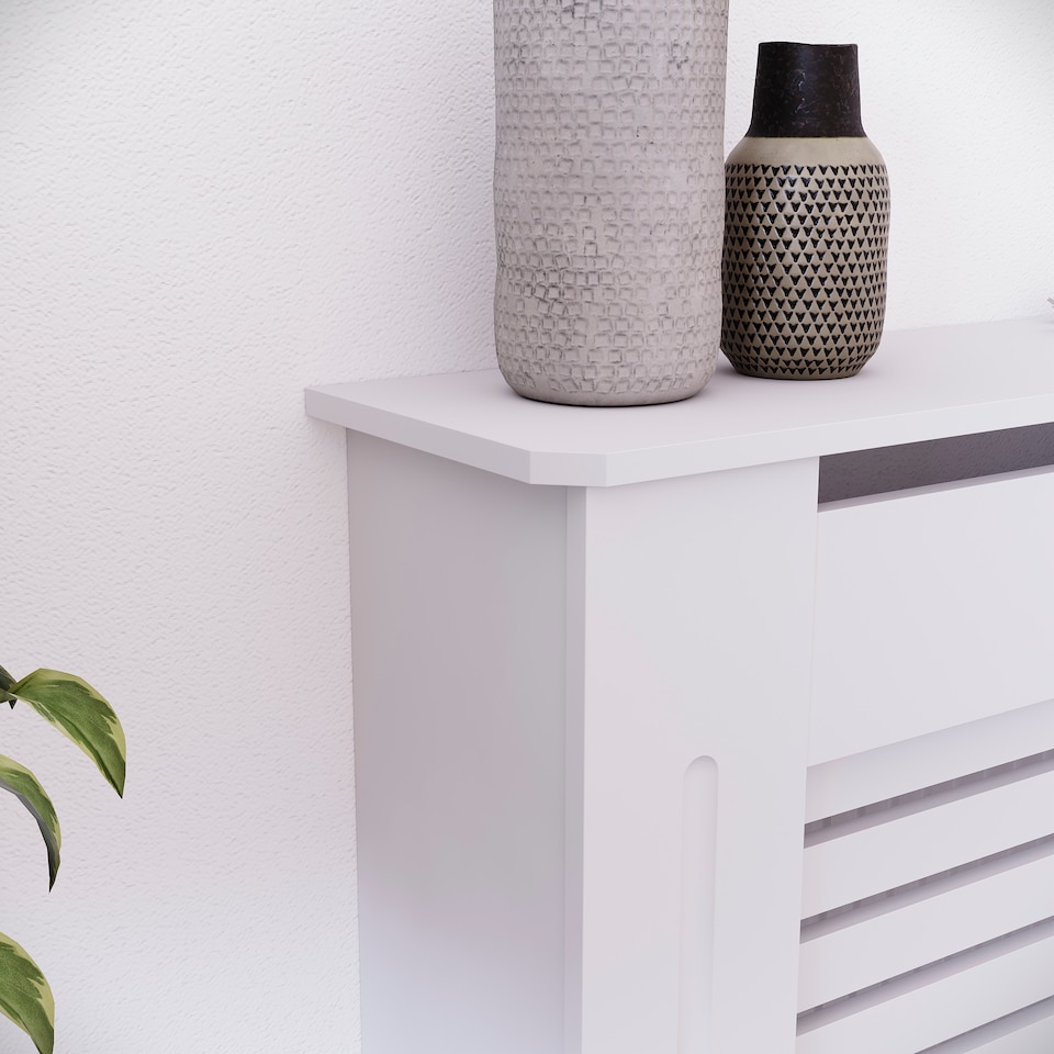 image 1 of Vida Designs Milton Radiator Cover Painted MDF Slatted Cabinet, White, 78cm