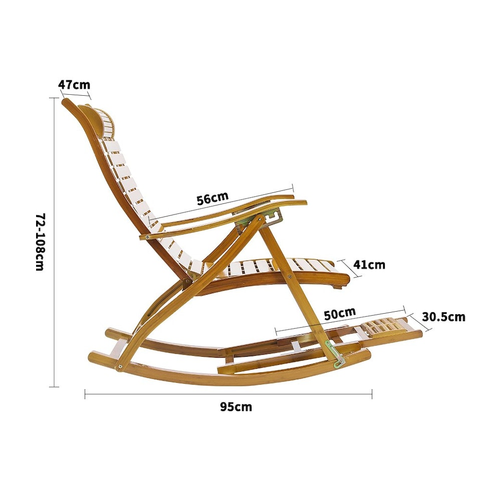 image 1 of Living and Home Bamboo Rocking Chair Foldable Recliner - Natural