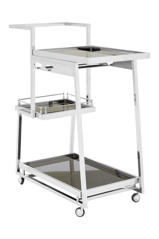 image 1 of Orsina Durable 3 Tier Silver Finish Trolley, Elegant Garden Drinks Trolley For Parties, Steel Kitchen Trolley
