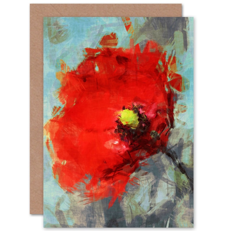 image 1 of Bright Red Poppy Flower Bloom Abstract Painting Floral Greeting Card