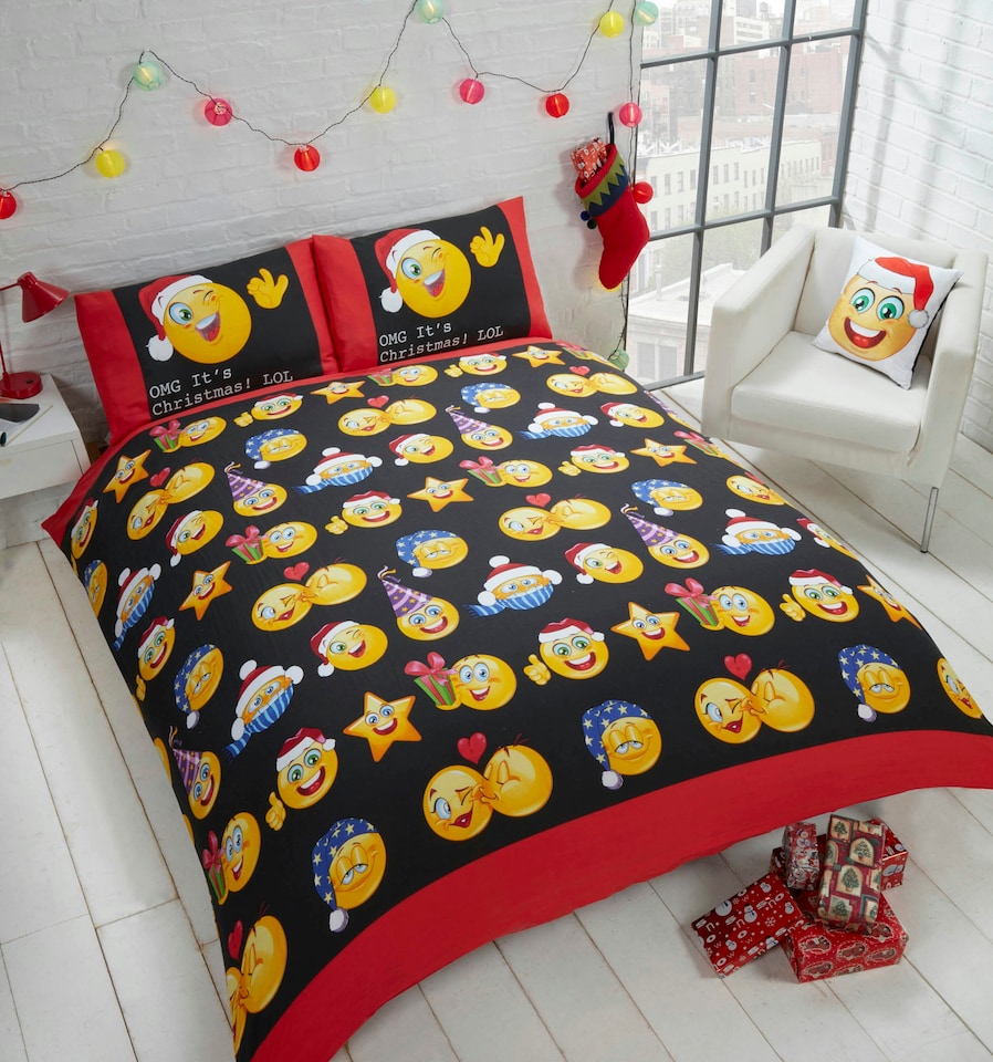image 1 of Christmas Icons Polycotton Reversible Duvet Cover Set with Pillowcase | Multi | Double | 1