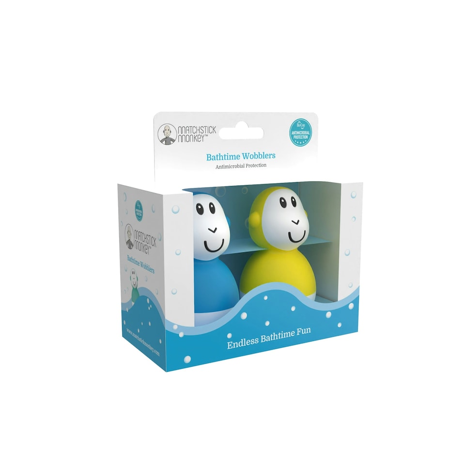 image 1 of Matchstick Monkey Bathtime Wobblers Blue & Yellow