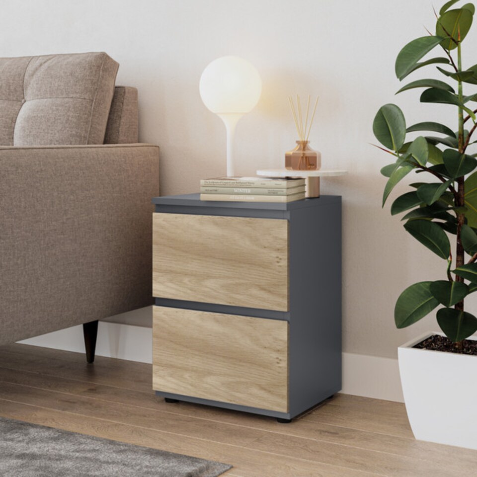 image 1 of Skagen Minimalist Chest of 2 Drawers | Grey | Grey & Oak | 1