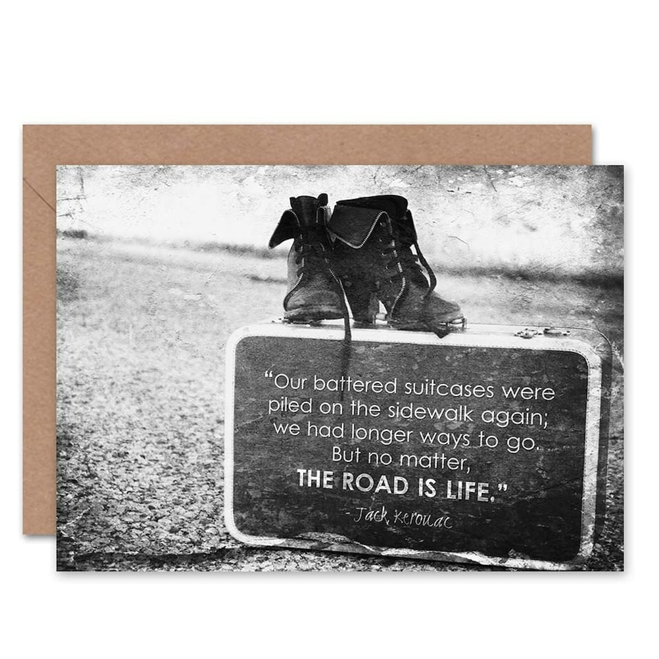 image 1 of Kerouac Jack Road Is Life Suitcase Boots Quote Card