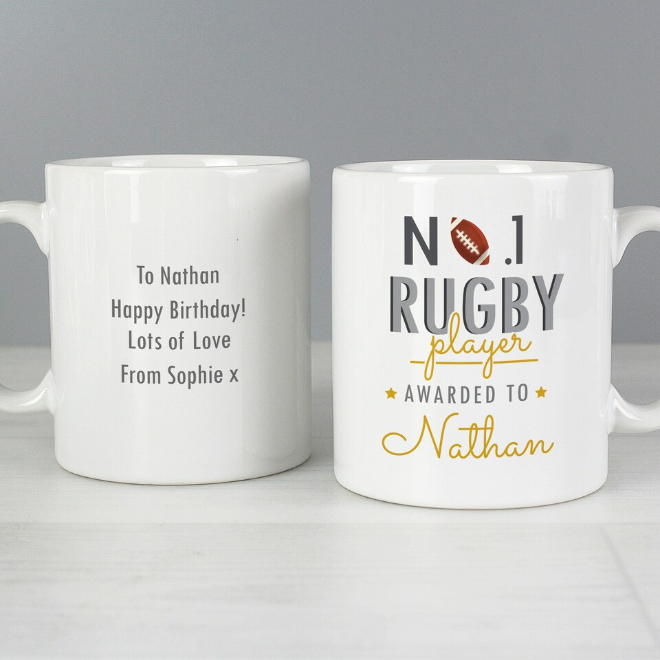 image 1 of Personalised No.1 Rugby Player Mug White