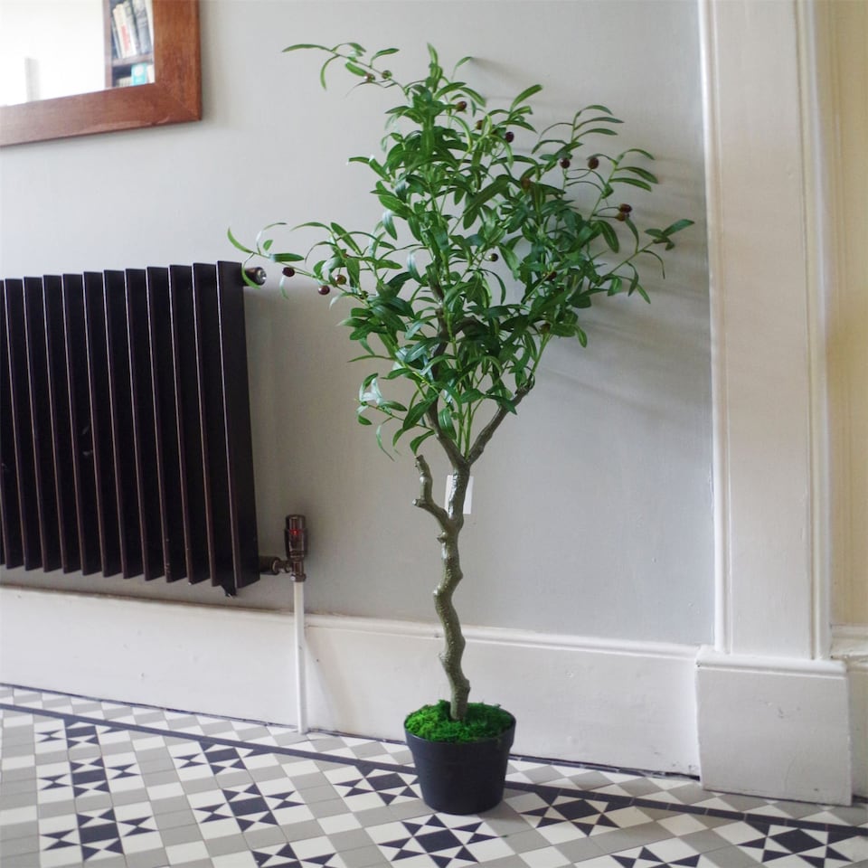 image 1 of Artificial Olive Tree Bush by Leaf Design UK Artificial Olive Tree Black Pot Botanik | Green | 4ft