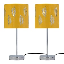 First Choice Lighting Set of 2 Chrome Touch Operated Table Lamps with Ochre Mustard Fern Shades Chrome | Yellow