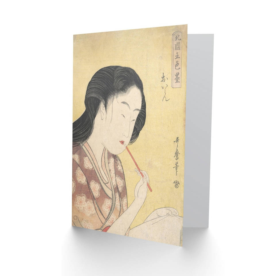 image 1 of Utamaro Kitagawa Japanese Art Card Oiran Applying Lipstick