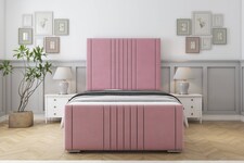 Sloomy Harrington Pink Plush Bed Frame With 50" Upholstered Headboard 4' Small Double