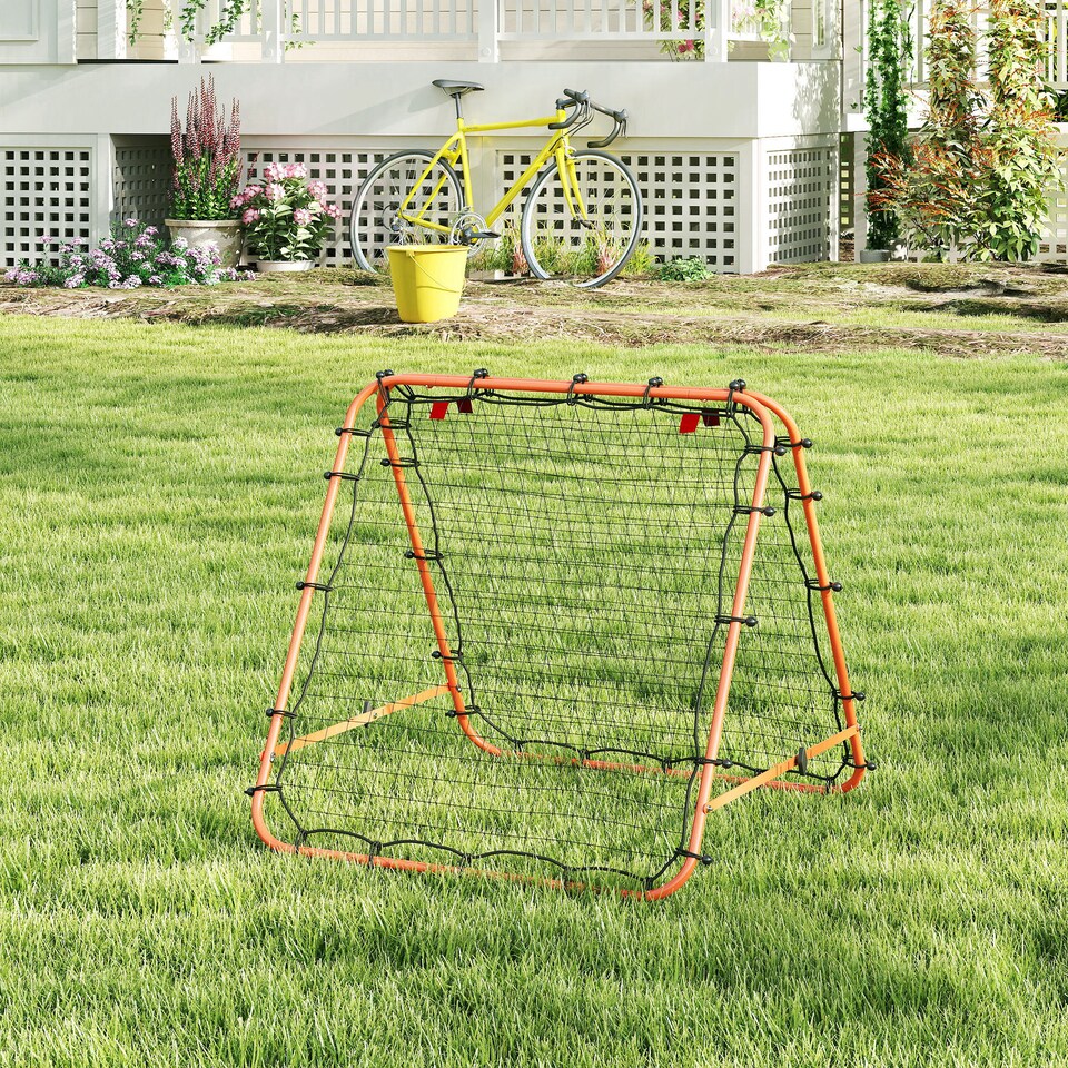 image 1 of HOMCOM Double-Sided Football Rebounder Net, Football Rebound Net Target Goal with Five Adjustable Angles, Orange | Orange