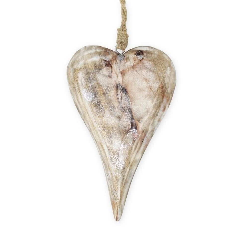 image 1 of Premier Mango Wood Heart Shaped Hanging Decoration 21cm