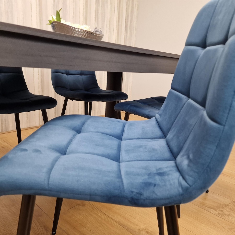 Kosy Koala Modern Dark Grey Dining Table Set with 4 Blue Velvet Chairs ...
