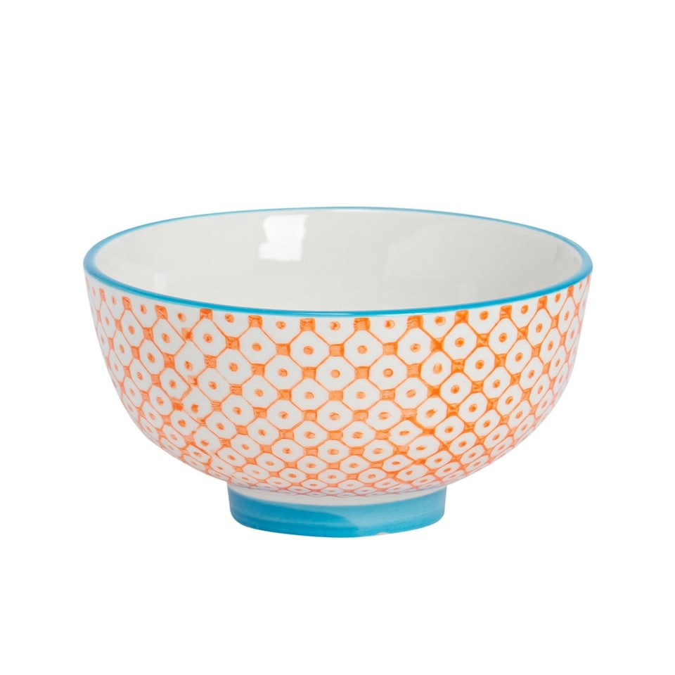 image 1 of Nicola Spring Hand-Printed Rice Bowls - 12cm - Orange - Pack of 6