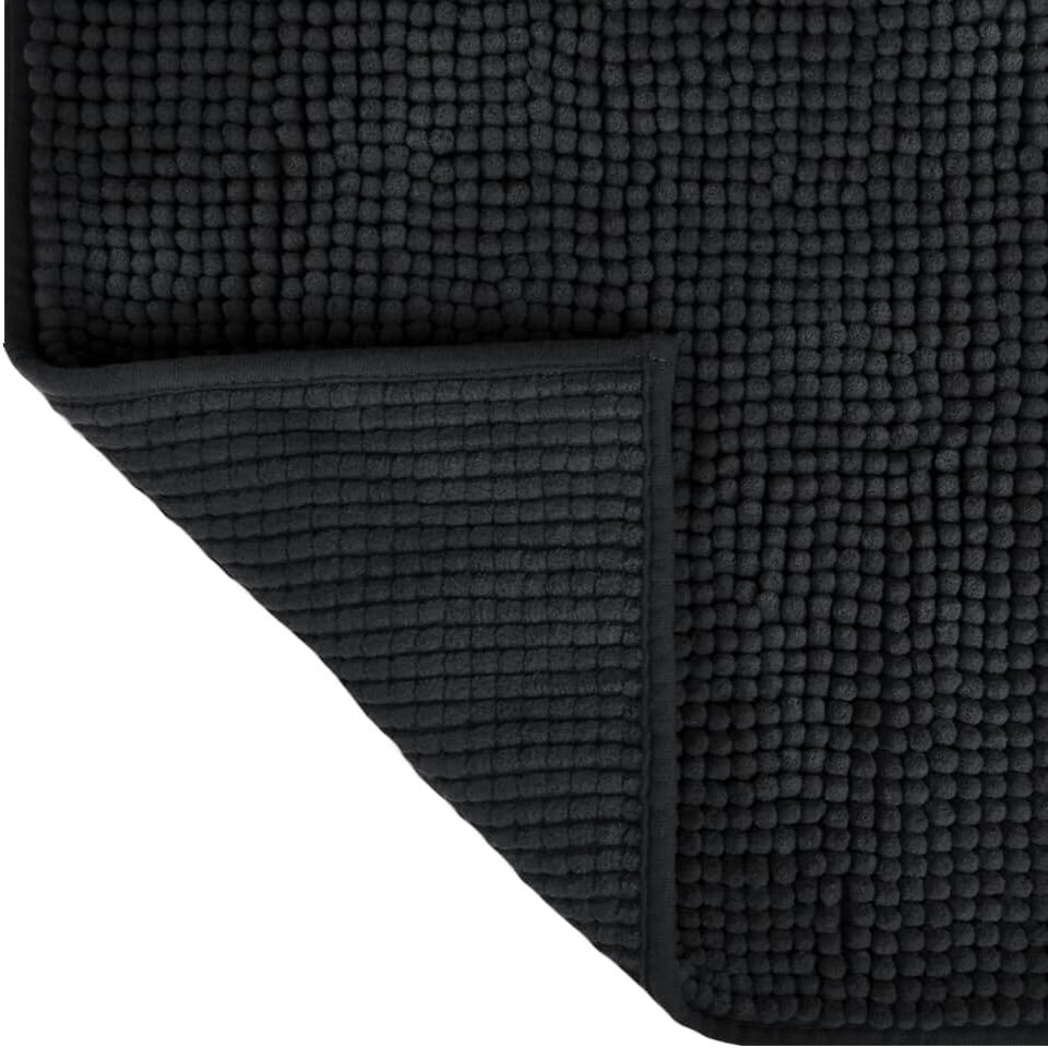 image 1 of Chenille Bobble Bath Mat Non-Slip 60 x 90cm - Black