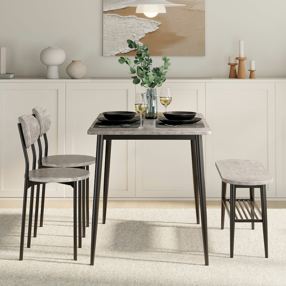 image 1 of VonHaus Murray 4 Seater Dining Table and Chairs Set Grey | Black
