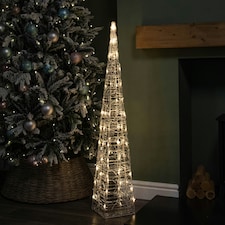 1.18m Light up Christmas Acrylic Pyramid with 80 Flashing & Static Warm White LEDs
