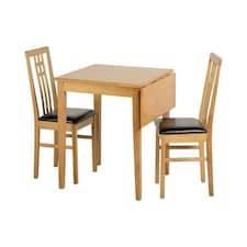 Vienna Drop Leaf Dining Set - Medium Oak/Brown Faux Leather Brown