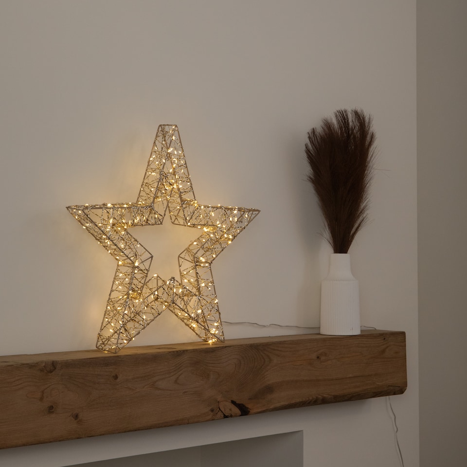 image 1 of 50cm Gold Light Up Christmas Star with 240 Warm White LEDs & Timer