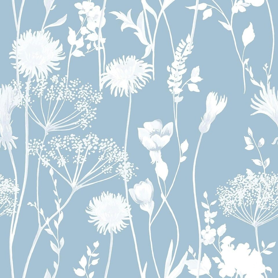 image 1 of Catherine Lansfield Meadowsweet Floral Blue Wallpaper Blue | Blue