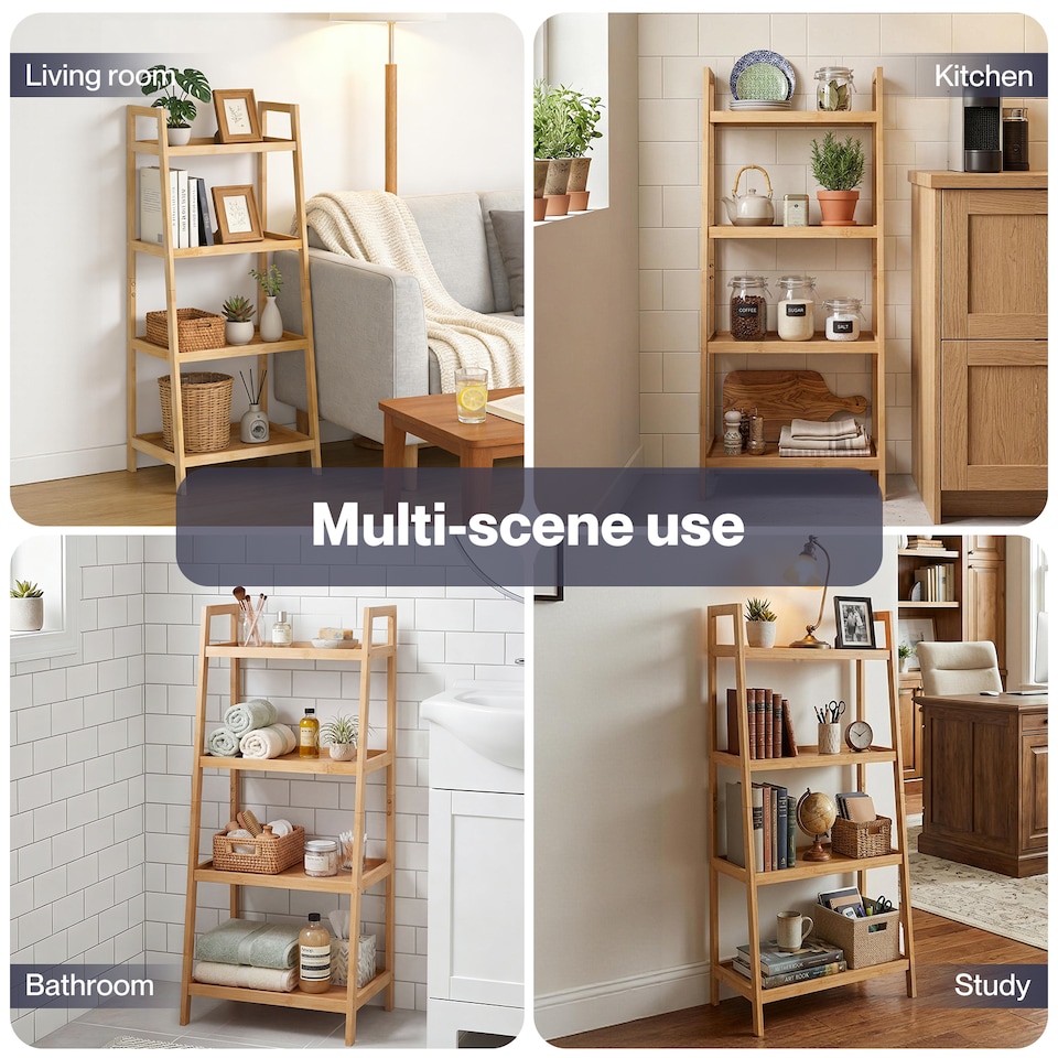 image 1 of Levede Bathroom Storage Shelves 4 Tier Rack Corner Bathroom Kitchen Bamboo