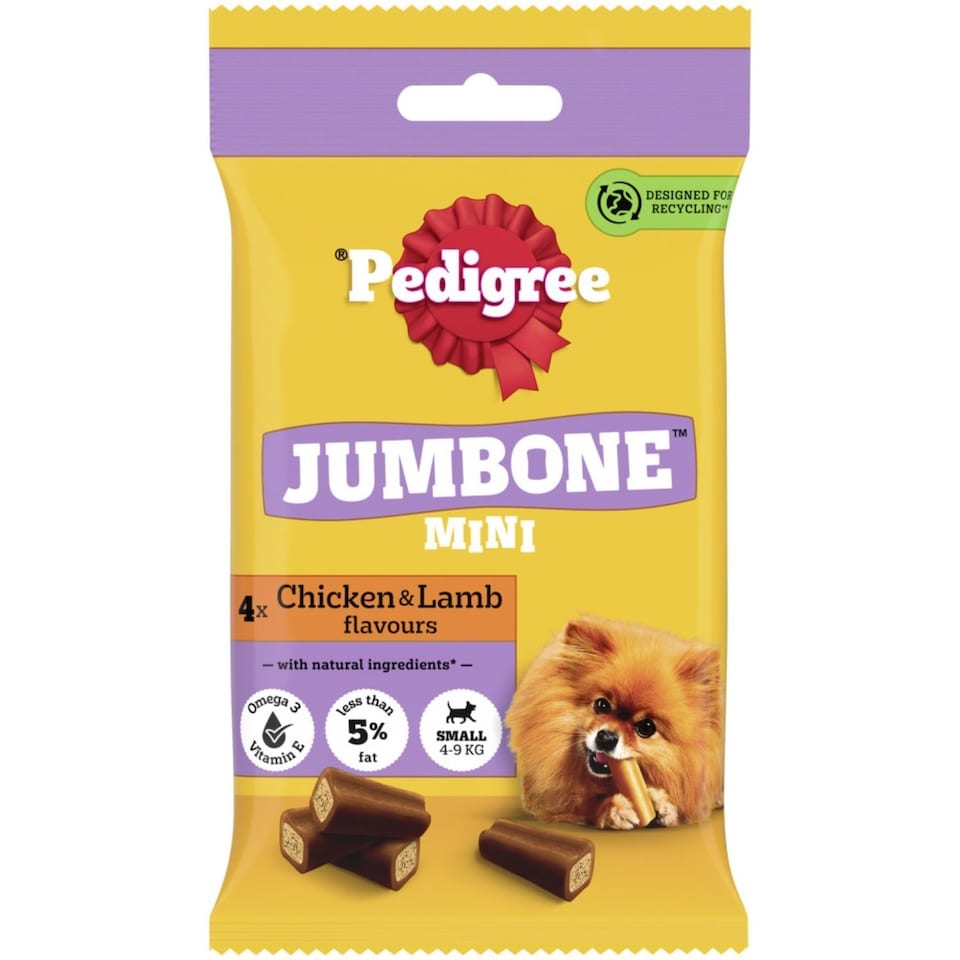 image 1 of 64 Pedigree Jumbone Mini Small Dog Treats Chicken & Lamb Dog Chews (8x160g)