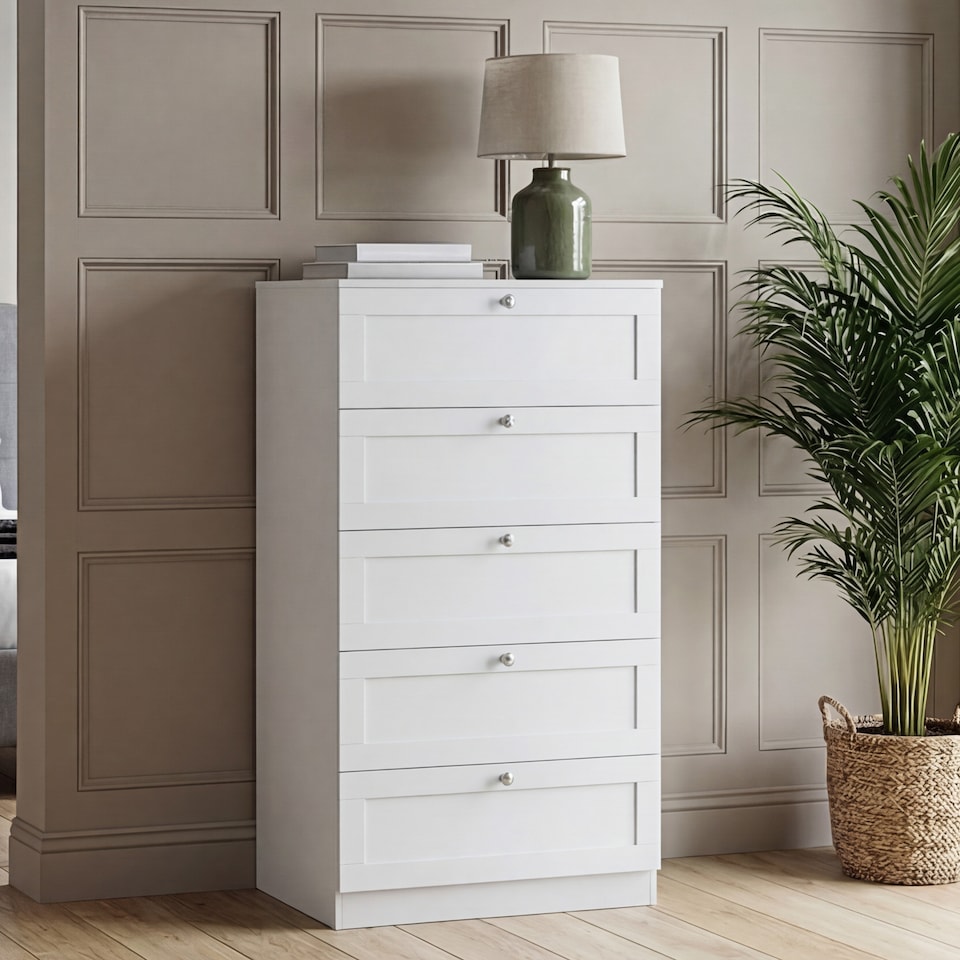 image 1 of Vida Designs Altino White 5 Drawer Chest Storage Unit - H: 121cm x W: 65cm x D: 36cm