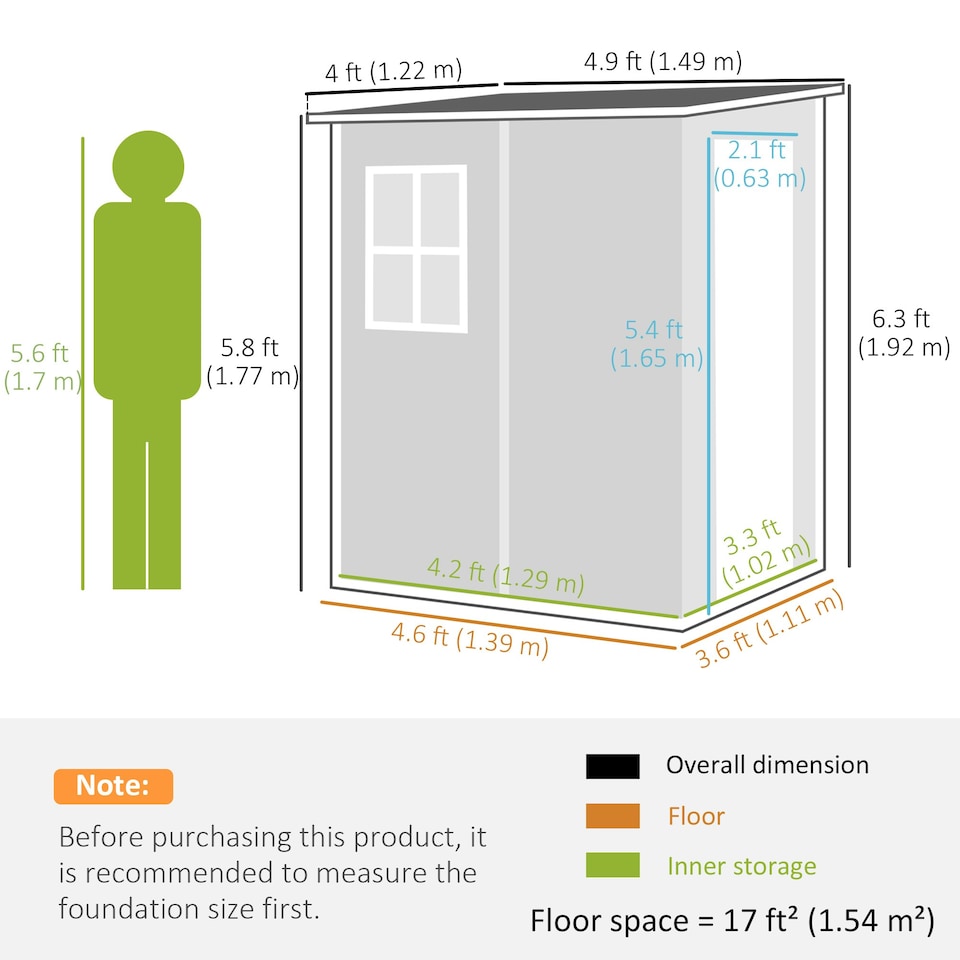 image 1 of Outsunny Lean to Garden Shed 4'x5' Plastic Tool Storage House w/ Lockable Door