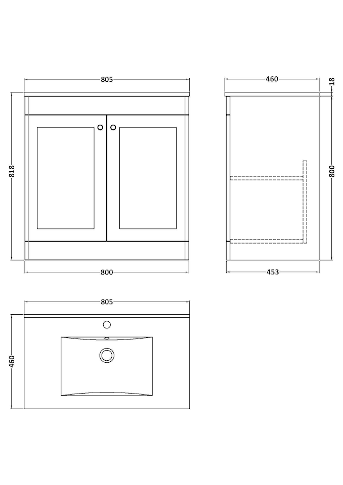 image 1 of Balterley Swynnerton Traditional 2 Door Floor Standing Vanity Unit with Basin, Satin White, 800mm