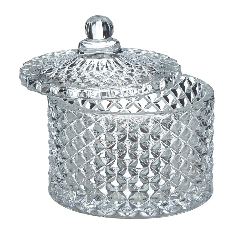image 1 of Interiors by Premier Diamond Storage Jar For Bathroom Shelf,  Patterned Cotton Bud Storage Jar, Bathroom Cotton Swab Container