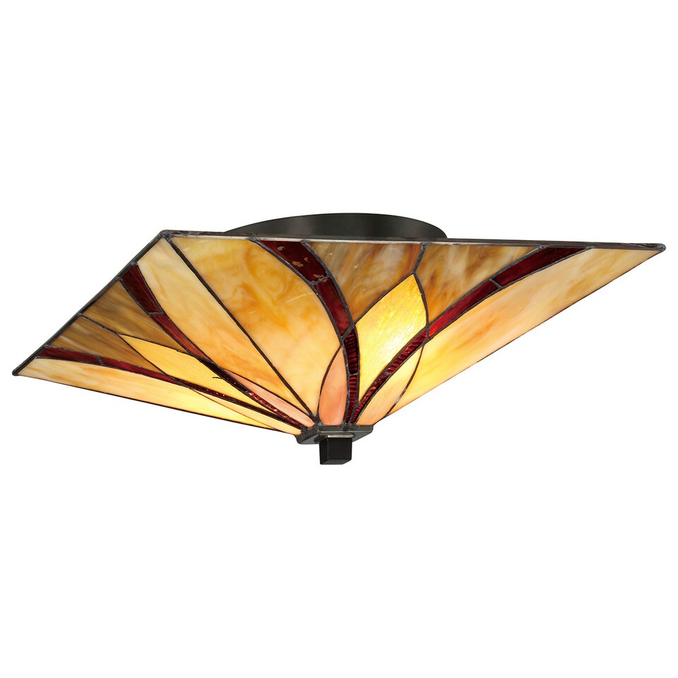 image 1 of Asheville 2 Light Ceiling Flush Lamp Bronze, Tiffany Glass, E27