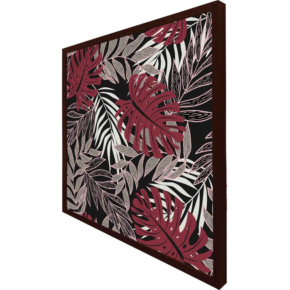 image 1 of Tropical leaves in red, white & grey (Picutre Frame) Grey | XL