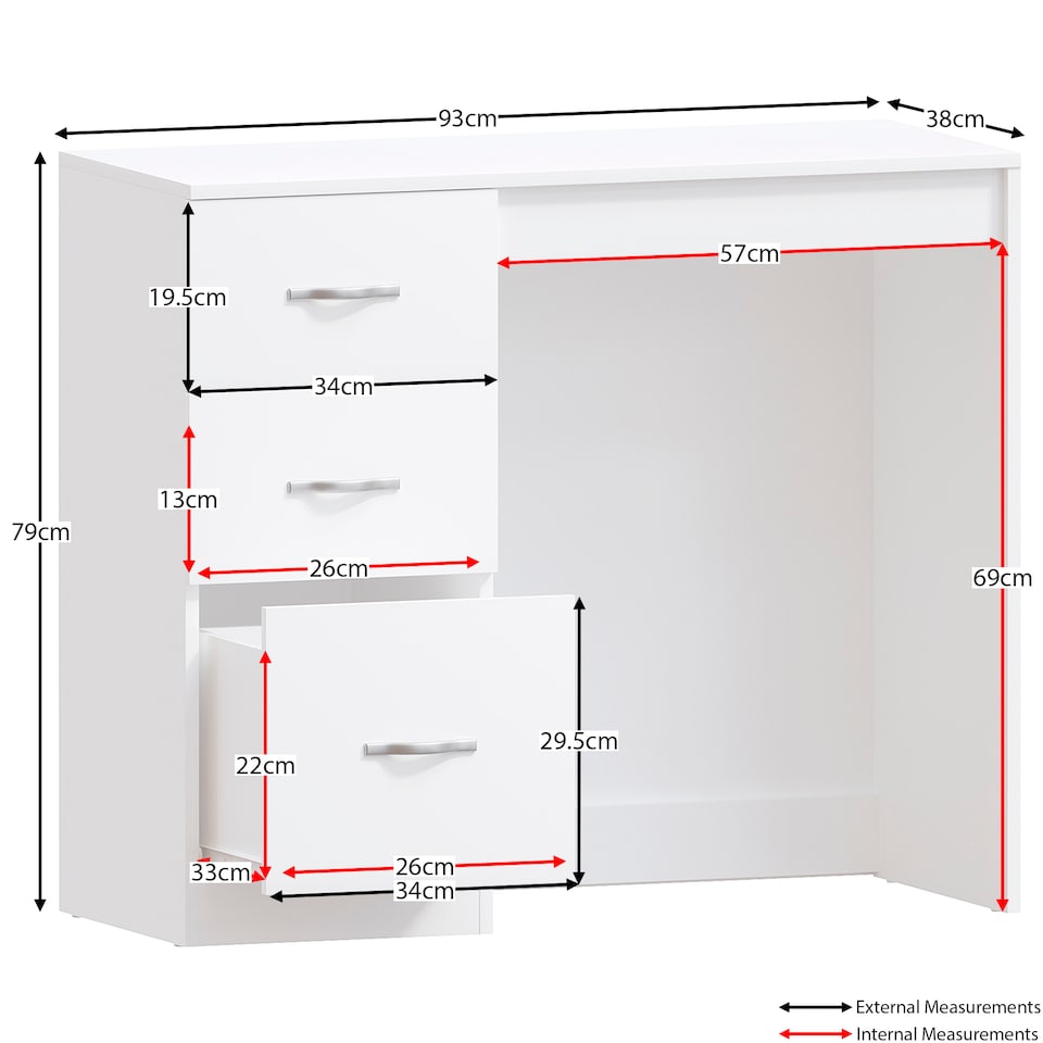 image 1 of Vida Designs Riano 3 Drawer Dressing Table Vanity Makeup Desk, White