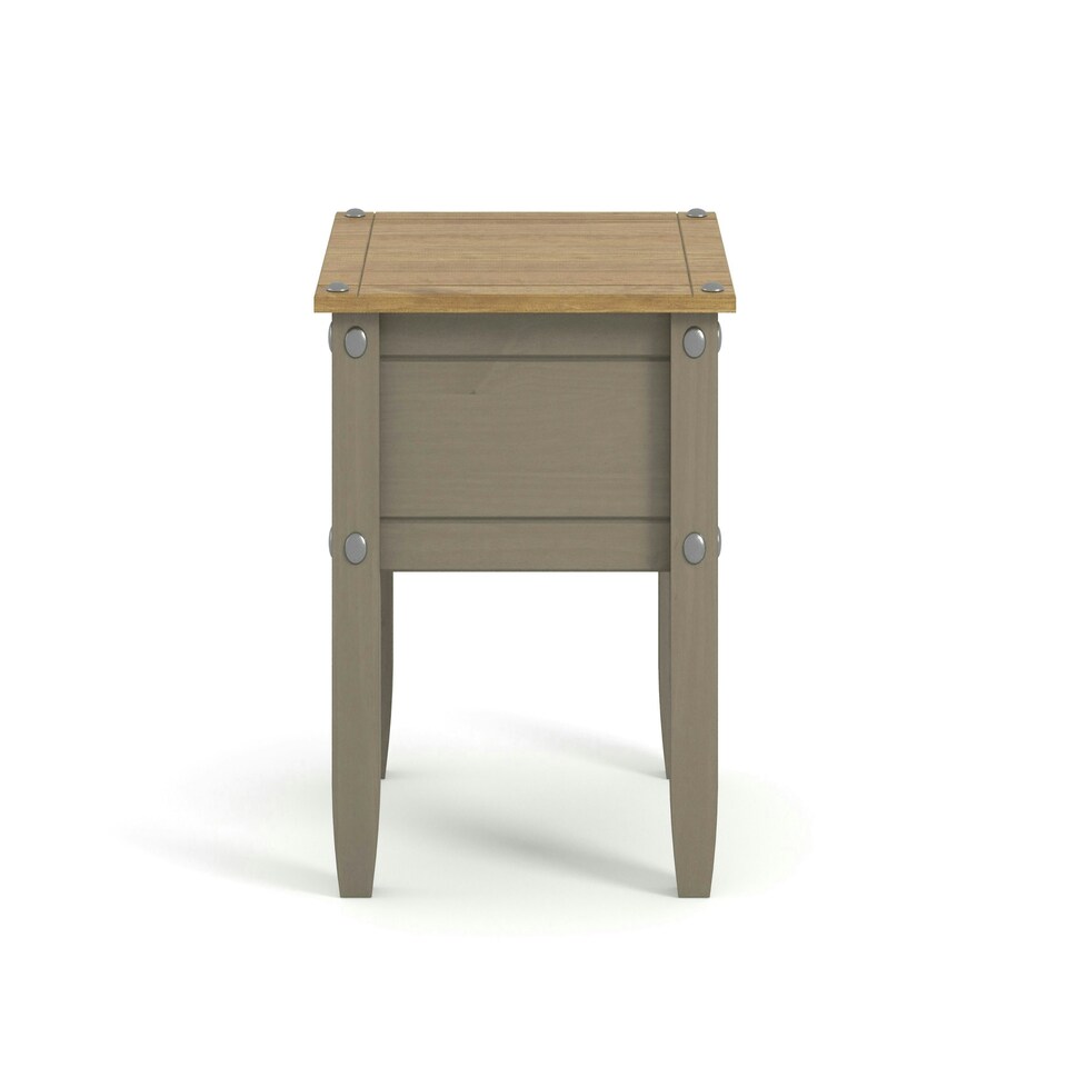 image 1 of Corona Solid Pine Lamp Table - Rustic Wooden Side Table with Chunky Legs, Optional Metal Pin Detailing | Grey | Grey Wax | One Size | 1