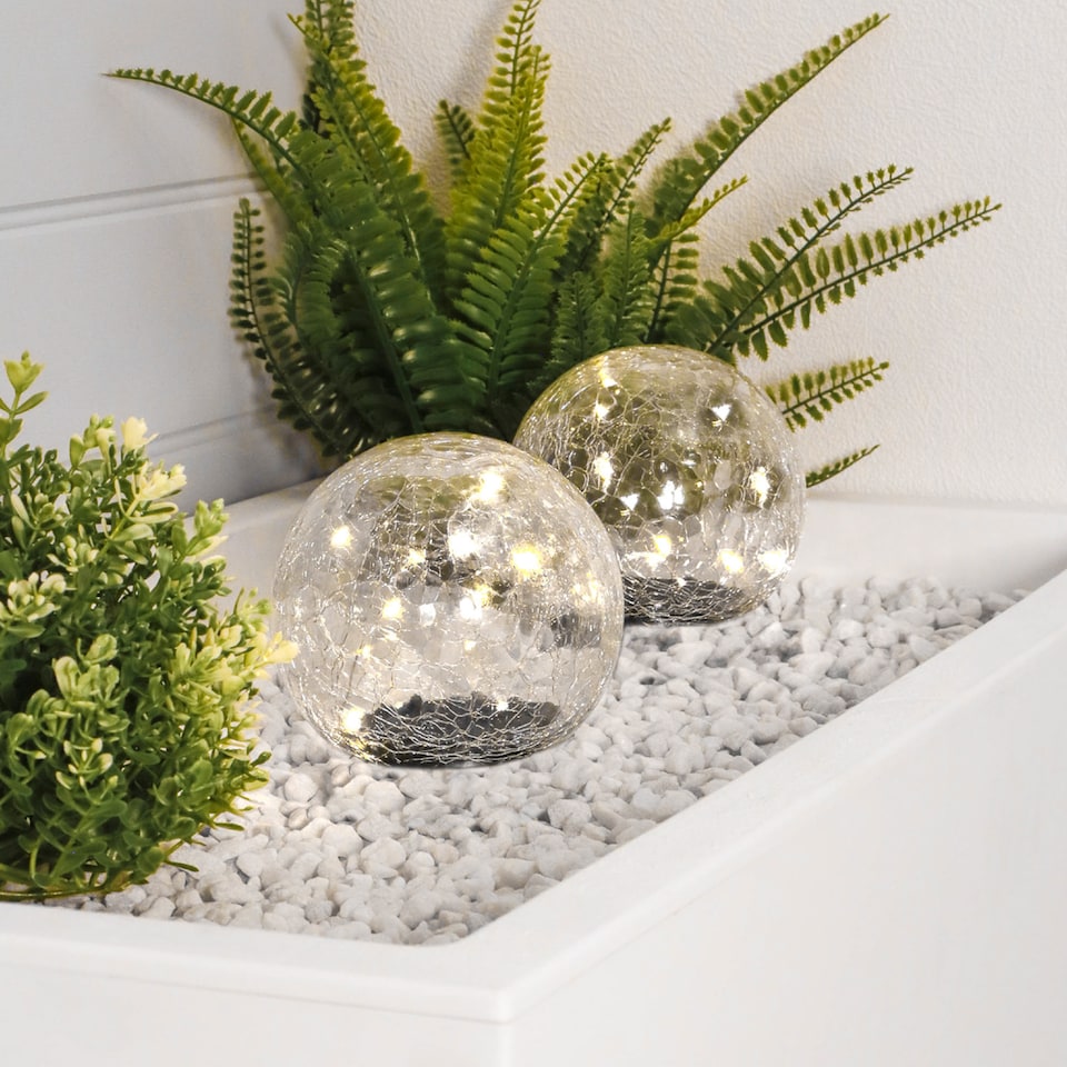 image 1 of Gardenwize Solar LED Crackle Ball Garden Lights Outdoor (Pair)