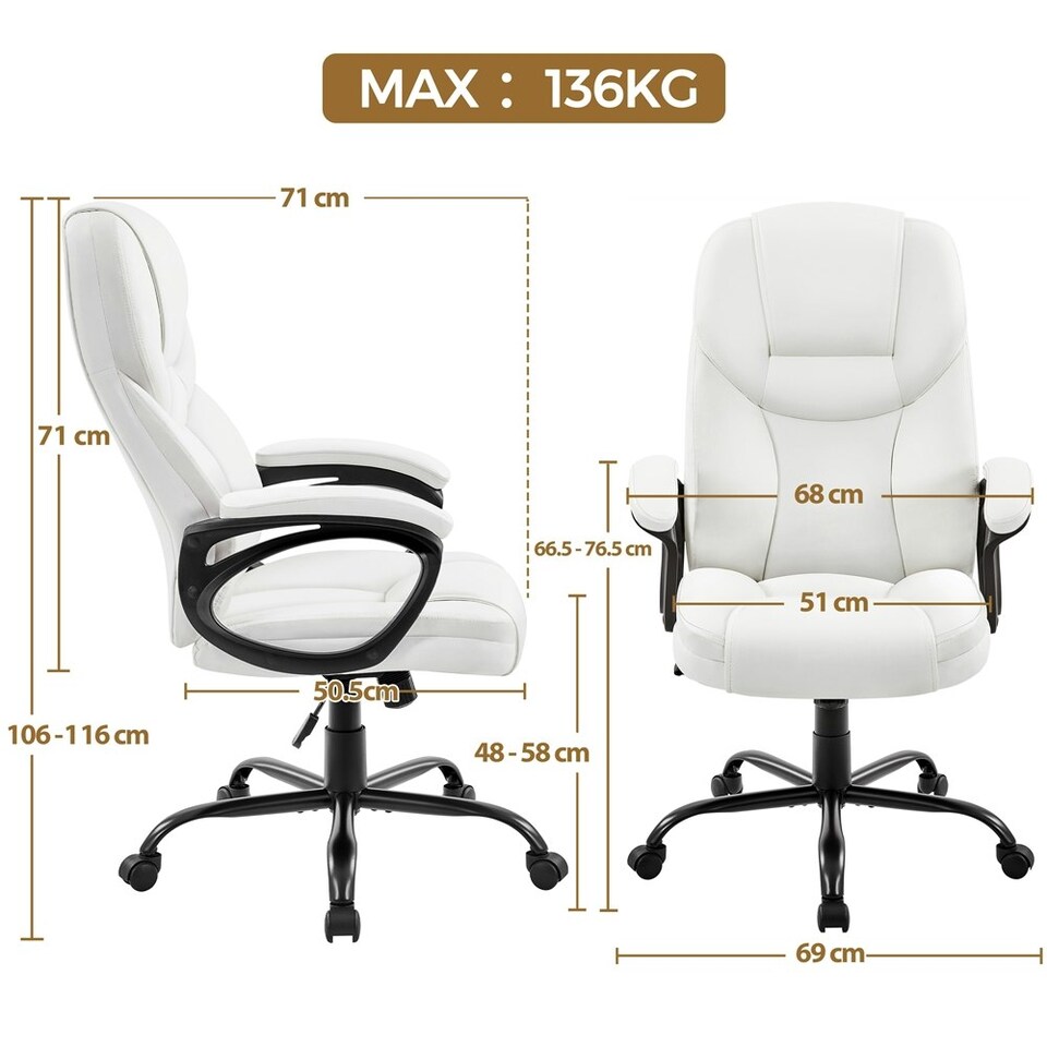 image 1 of Yaheetech Faux Leather Executive Office Chair with Ergonomic High Back | White