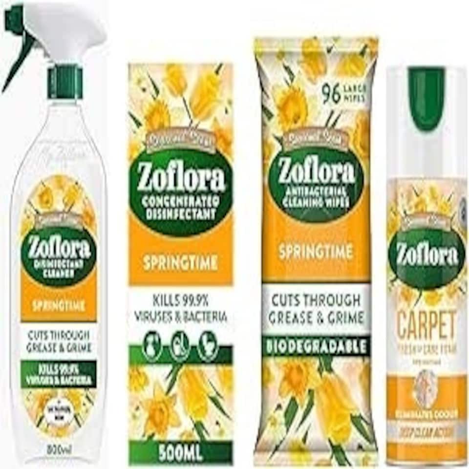 image 1 of Zoflora Springtime Bundle - Multipurpose Disinfectant Trigger Spray, 1x800ml, Concentrated Disinfected Liquid 500ml, Wipes & Carpet Freshener & Care Foam 600ml