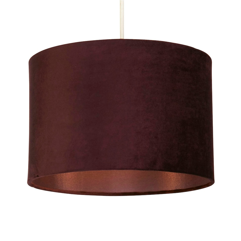 image 1 of Plum 30cm Velvet Drum Shade Silk Liner