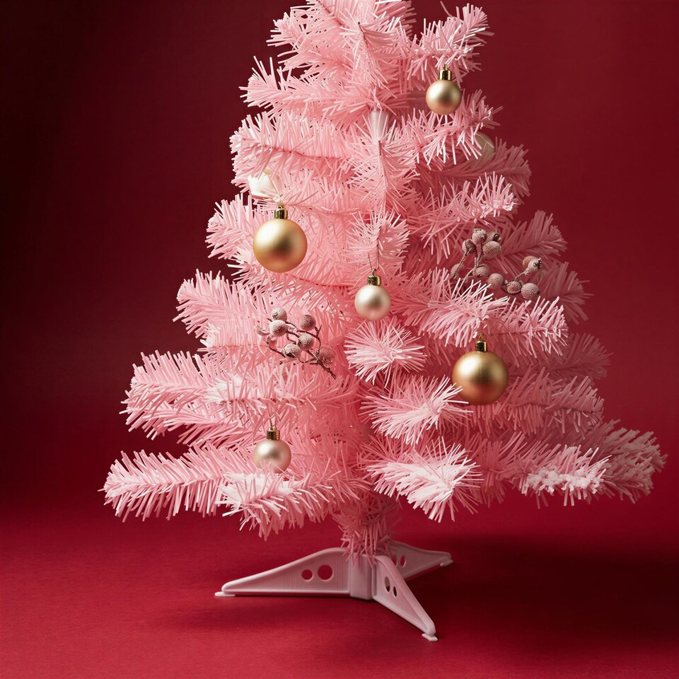 image 1 of Harbour Housewares 2x Artificial Fir Christmas Trees - 60cm/2ft - Indoor Small Xmas Tree Desktop Tree with Stand Mini Décor