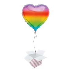Rainbow Heart Foil Helium Balloon - Inflated Balloon in a Box