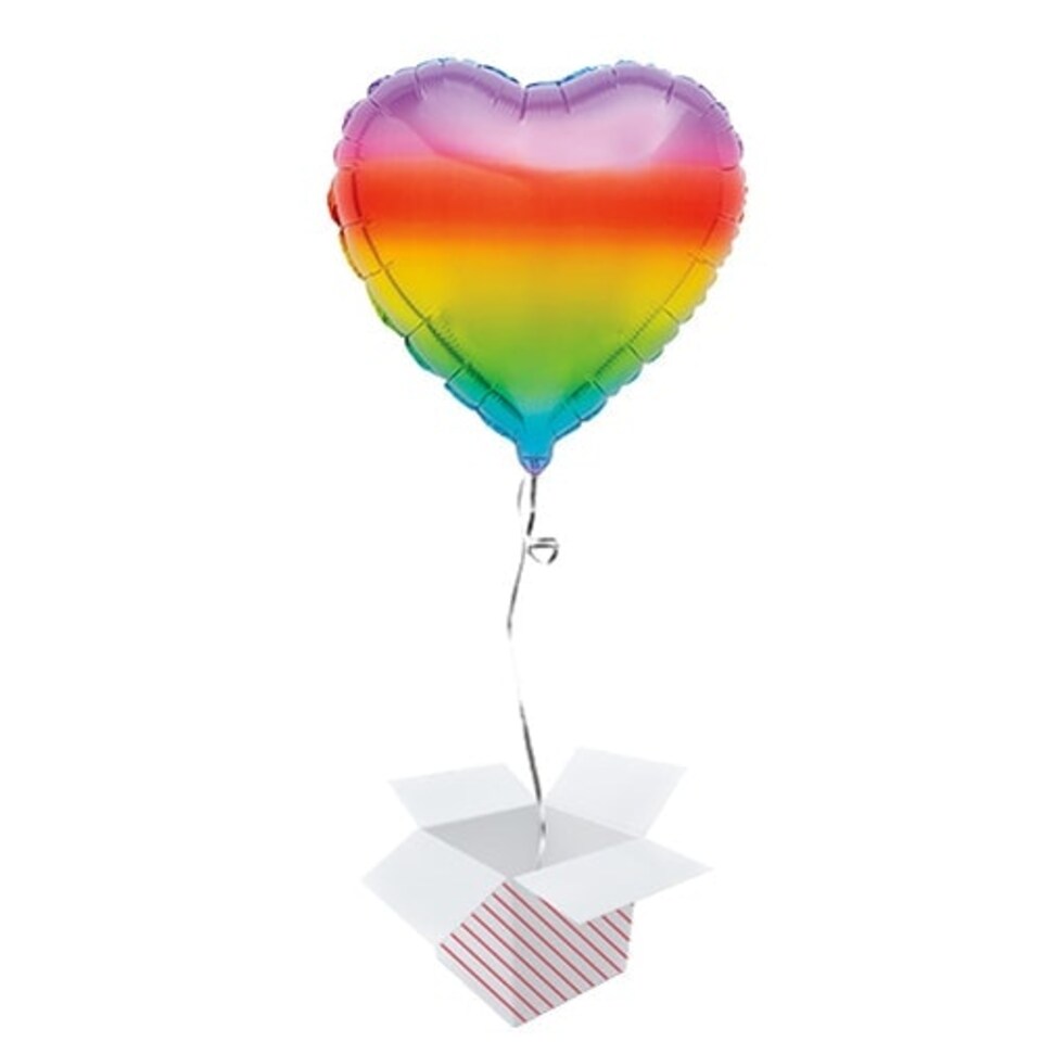 Rainbow Heart Foil Helium Balloon - Inflated Balloon in a Box