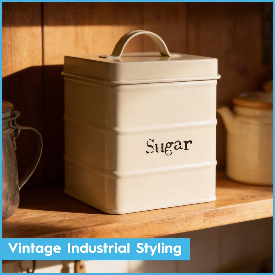 image 1 of Harbour Housewares Metal Sugar Storage Canister - 1x Vintage Retro Food Storage Canister Sugar Caddy Food Container Tin | Black | Black