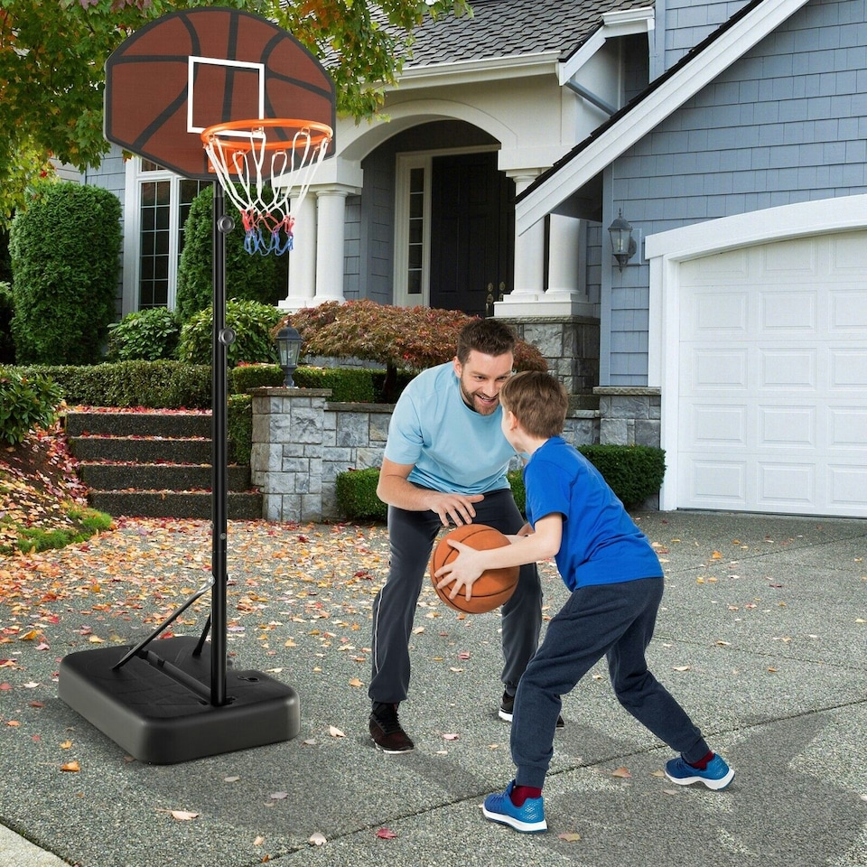 image 1 of COSTWAY Height Adjustable Basketball Hoop Basketball Goal System Brown | Standard