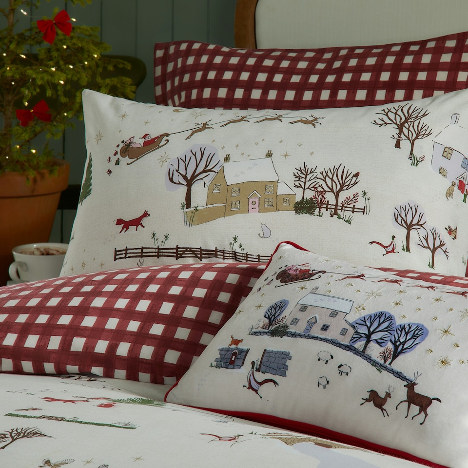 image 1 of furn. Cotswolds Christmas Printed Reversible Double Duvet Set Cream | Double