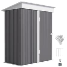 Outsunny 5x3ft Garden Shed, Steel Small Shed, Outdoor Leanto Shed with Adjustable Shelf, Lock and Gloves for Patio, Garden, Grey with Foundation Kit