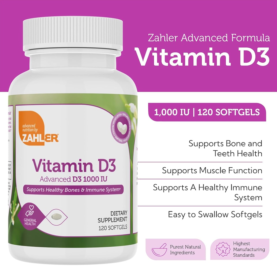 image 1 of Vitamin D3, 1000 IU, D3 Bone Density & Calcium Absorption, 60 Capsules