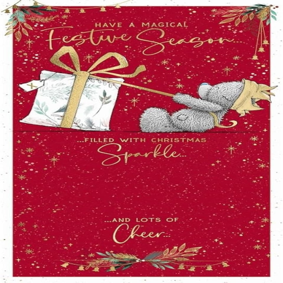image 1 of Bear Pulling Big Present Open Christmas Card